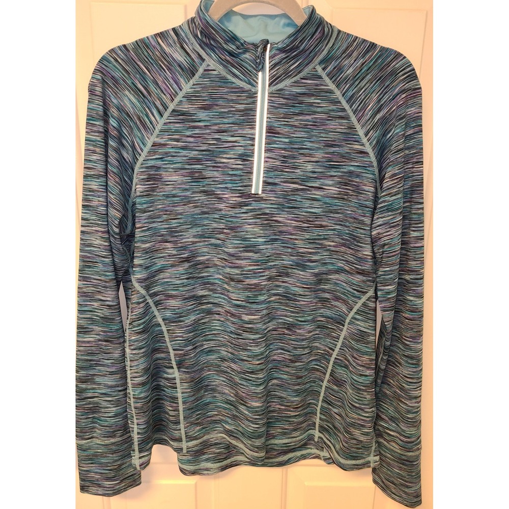 NWOT Ideology Sweatshirt Womens Large Activewear Blue Aqua 1/4 Zip Thumbholes